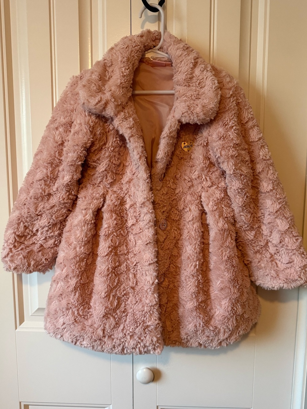 Juicy Couture Girls Plush Blush Pink Faux-Fur Coat